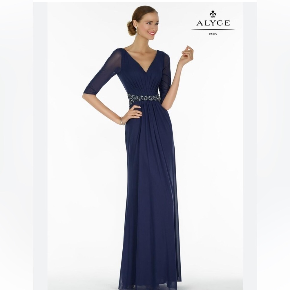 Alyce Paris ELEGANT FORMAL Chiffon Beaded Belt Pleated Mother Of the Bride - Picture 17 of 17
